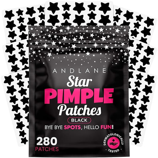 Andlane 280Pcs Star Pimple Patches for Face - Pimple Patches Cute Stars - Hydrocolloid, Salicylic Acid, Tea Tree Oil, Centella - Black Color, 3 Sizes Zit Stickers