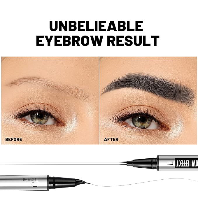 2-in-1 Dual Ended Microblading Eyebrow Pen & Eyebrow Brush, Waterproof 2-Fork-Tip & Precise Brush-Tip for Natural Hair-Like Brows, Perfect Eyebrows Make up,Last 24Hrs.