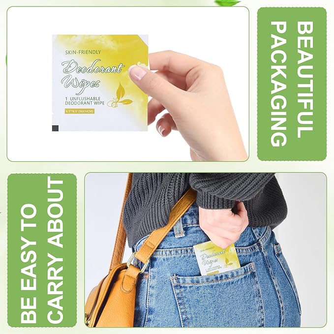 200 Pcs Deodorant Wipes Individually Wrapped, Mini Travel Size Wet Antiperspirant Wipes for Armpit, Hands, Face, Butt, Bulk Personal Cleansing Wipe for Women, Men, Homeless, Sports, Travel(Lemon)