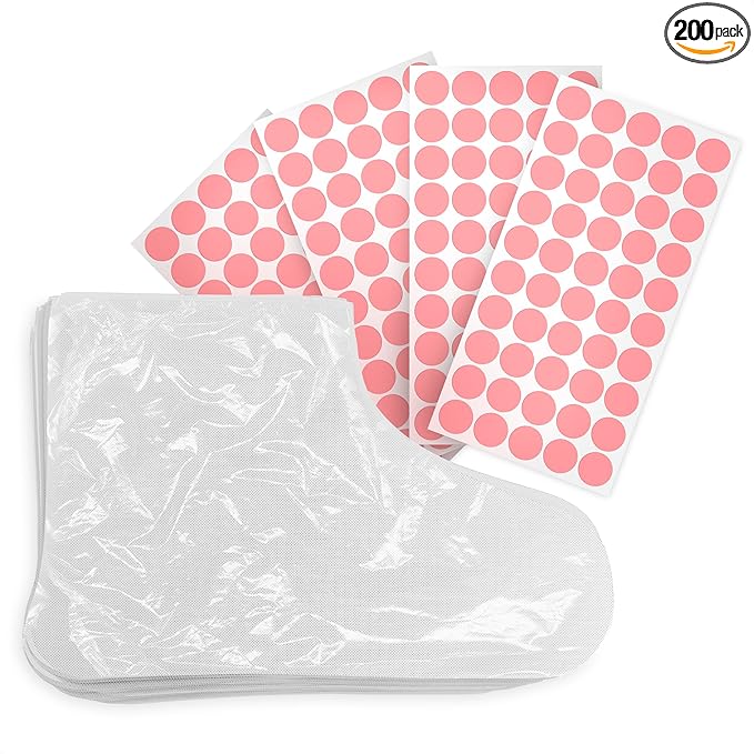 200 Pcs Plastic Foot Covers for Feet – 13 USA Leak-Proof, Durable, Ribbed Anti-Slip Design with 200 Stickers for Snug Closure – Plastic Socks for Moisturizing Feet, Great for Wax Foot Care & Hydration