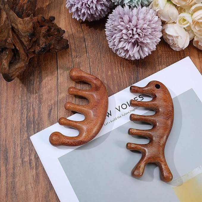 2pcs Wooden Scalp Massager Comb, Scalp Comb Tool for Dandruff Removal Head Neck Shoulders Hands Arms - Muscle Pressure Release Massage Brush
