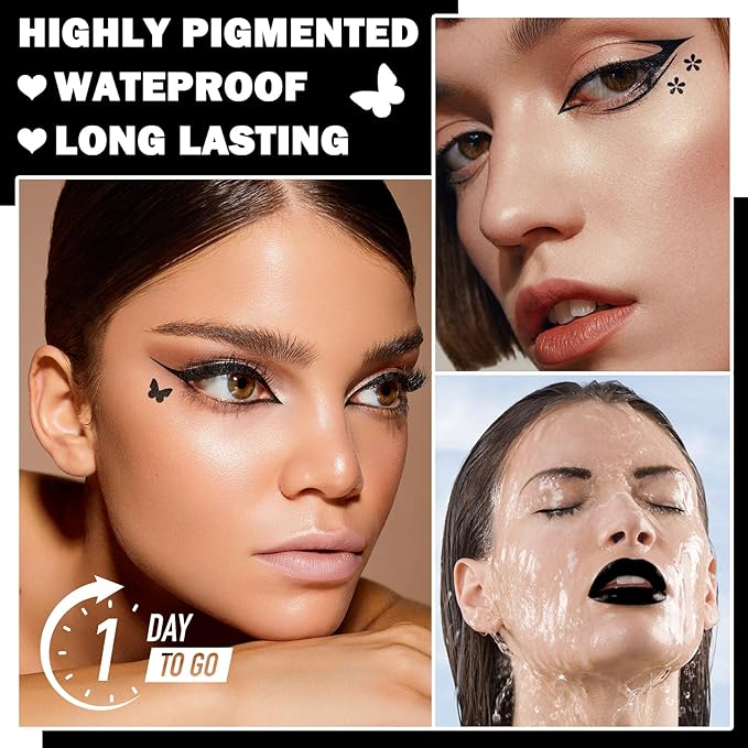 5 PCS Black Liquid Winged Eyeliner Stamp Pen Makeup Tools,Double-side Eyeliner Stamps Pencil Set,Waterproof & Long Lasting Smudgeproof Eye Liner Stencil Tattoo Pens for Women
