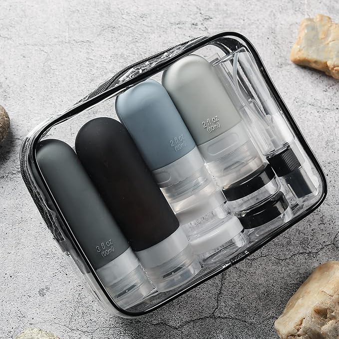 16 Pack Travel Bottles Set - TSA Approved Leak Proof Silicone Squeezable Containers for Toiletries, Conditioner, Shampoo, Lotion & Body Wash Accessories (16 pcs/Black Pack)