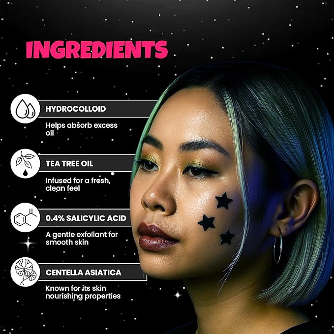 Andlane 280Pcs Star Pimple Patches for Face - Pimple Patches Cute Stars - Hydrocolloid, Salicylic Acid, Tea Tree Oil, Centella - Black Color, 3 Sizes Zit Stickers