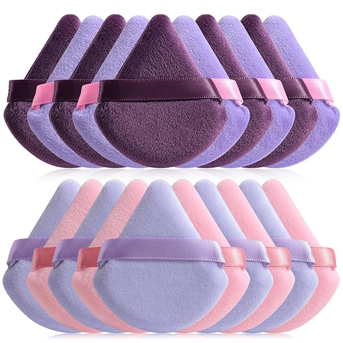 BS-MALL Triangle Puffs, Makeup Sponge Set 20 Pieces, Cosmetic Applicators for Foundation, Powder, Blush Large Pack (Purple)