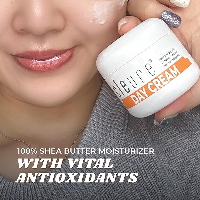 Cleure Anti-Aging Day Cream & Facial Moisturizer w/Pure Shea Butter for Sensitive Skin - Fragrance Free, Gluten, Salicylate and Paraben Free (2 oz, Pack of 1)