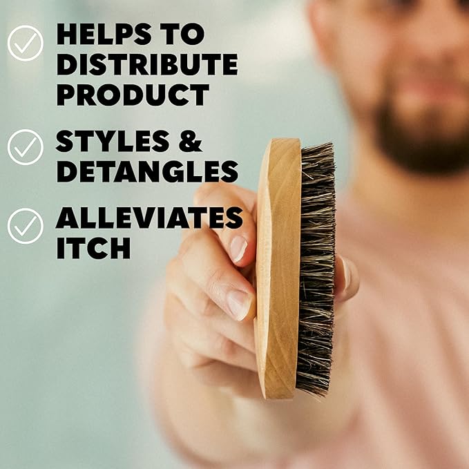 Beard Club Men's Boar Bristle Brush - Birchwood Grooming Tool for Styling, Taming and Healthy Beard Growth