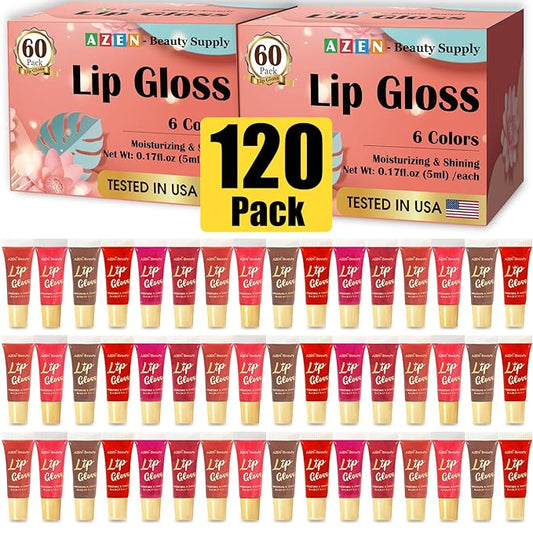 AZEN 120 Pack Lip Gloss Set, Color Lip Oil for Dry Cracked Lips Moisturizing Hydrating Nourishing with Vitamin E