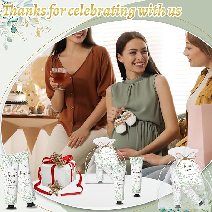 50 Sets Baby Shower Hand Cream Gift Set, Hand Cream Bulk and Lip Balm Bulk Bridal Shower Favors for Guests with Thank You Card and Organza Gift Bags, Thank You Gifts for Women