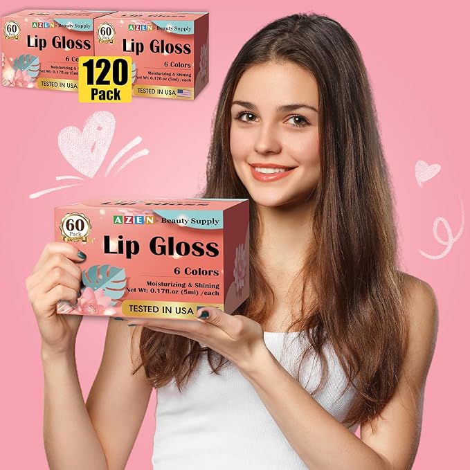 AZEN 120 Pack Lip Gloss Set, Color Lip Oil for Dry Cracked Lips Moisturizing Hydrating Nourishing with Vitamin E