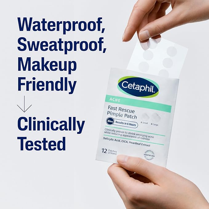 Cetaphil Acne Patches, Pimple Patches for Sensitive Skin, Formulated with Salicylic Acid, CICA, and Heartleaf Extract for Emerging Pimples, Visible Results in 6 Hours, 24 Count