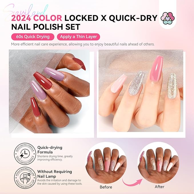 SAVILAND Nail Polish Set - 20pcs Classic Colors Quick-Dry Fingernail Polish,Regular Nail Lacquer Non-Gel Glitter & Solid Shades with Base Coat + Matte/Glossy Top Coats for Salon & Home Manicures