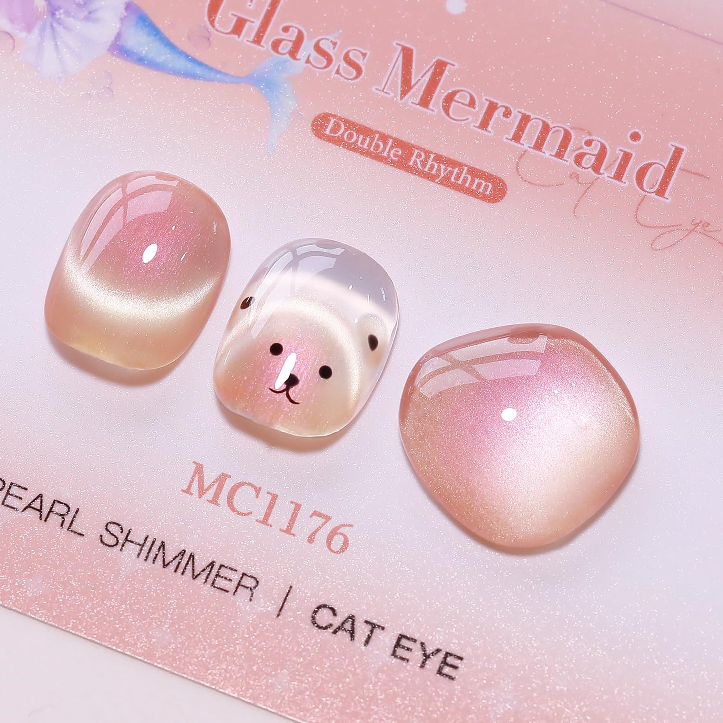 Double Rhythm 0.5 Oz Cat Eye Gel Polish with Magnet Same Color Same Bottle Holographic Glitter Shimmer Translucent Color Salon 15 ML Magnetic Nail Art (Mermaid Nude-MC1176)