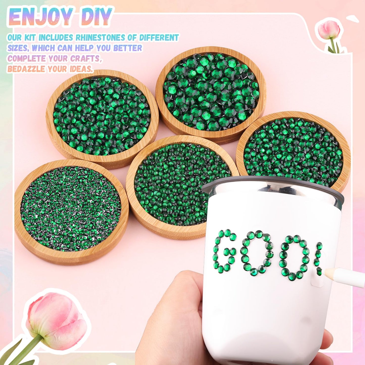 30000Pcs Resin Rhinestones for Bedazzling with 3Pcs B7000 Jewelry Glue, Emerald Green Flatback Gems Rhinestones for Crafting, Clothing Tumblers Mugs Shoes Fabric Decor Nail Art