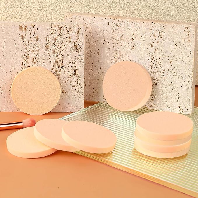 12 Pcs Round Makeup Sponges for Foundation Facial Powders Puff Cosmetic Sponge Round Foam Pad Powders Blender(Skin Color)