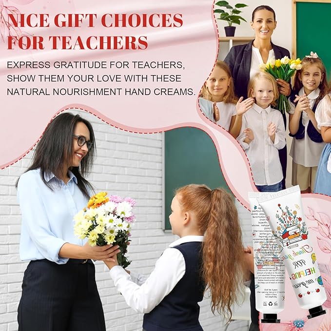 50 Pcs Teacher's Day Hand Cream Gifts Bulk Teacher Appreciation Gifts Include Organza Bags Thank You Tags Inspirational for Women Girls Travel Size Moisturizing Hand Lotion Supplies(teacher's day)