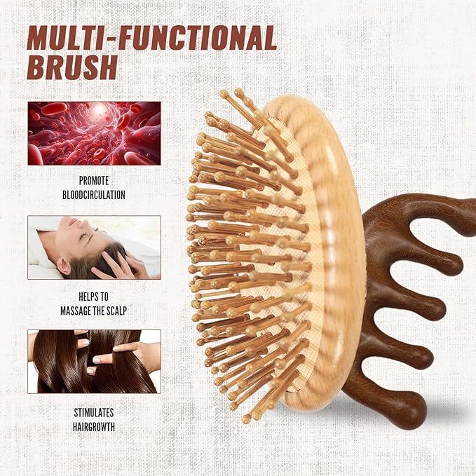 2Pcs Bamboo Scalp Massager Hair Growth, Anti-Static Wooden Brush