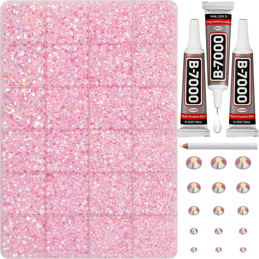 30000Pcs Resin Jelly Rhinestones for Crafting Bedazzling, Pink ab Flatback Gems Jewels for Crafts Clothing Shoes Fabric Tumblers Phone, Flat Back Light Pink Crystal S6/10/16/20/30 with b7000 Glue