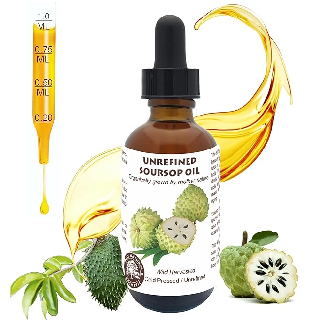Best Nature's Cosmetics Virgin Soursop Graviola Guanabana Oil (Organic, Undiluted, Cold Pressed, Unrefined) 1 oz / 30 ml – Natural Moisturizer for Dry and Damaged Skin.