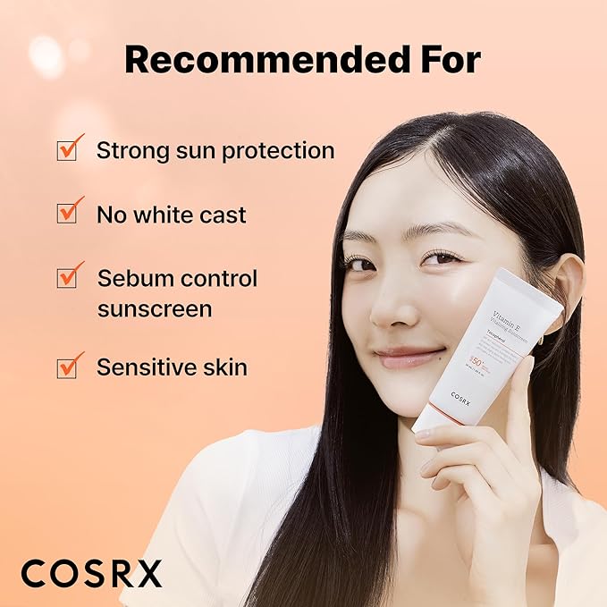 COSRX Vitamin E Vitalizing Face Sunscreen SPF 50, 1.69 fl oz, SPF Moisturizer, Lightweight under Makeup, Travel Essentials, Summer Essentials, Korean Skin Care, Korean Sunscreen for Face