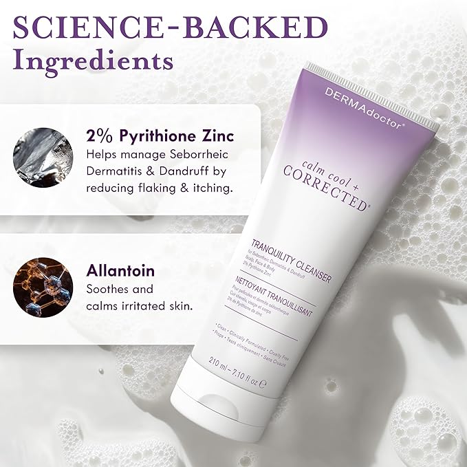DERMAdoctor Tranquility Cleanser Dermatologist Formulated 2% Pyrithione Zinc for face body & Scalp - 7.10 oz