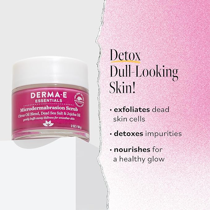 DERMA E Microdermabrasion Scrub with Dead Sea Salt & Citrus Essential Oils – Facial Exfoliating Scrub Smooths, Revitalizes and Renews – Ideal for Scars and Wrinkles, 2oz