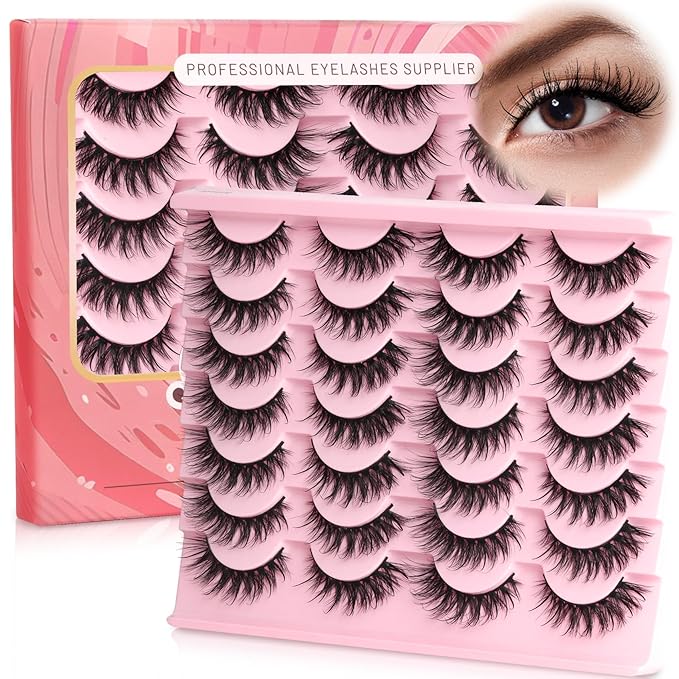Ahrikiss Lashes Fluffy Eyelashes Wispy False Eyelashes Spiky Manga Lashes D Curl Cat Eye Lashes Natural Look 8D Volume Anime Fake Eyelashes Faux Mink Lashes 14 Pairs Pack (Spike02)