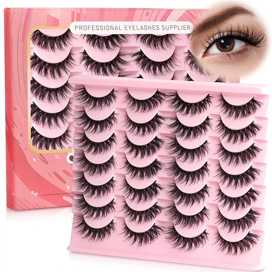 Ahrikiss Lashes Fluffy Eyelashes Wispy False Eyelashes Spiky Manga Lashes D Curl Cat Eye Lashes Natural Look 8D Volume Anime Fake Eyelashes Faux Mink Lashes 14 Pairs Pack (Spike02)