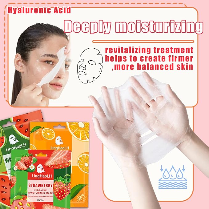 20 Pack Facial Sheet Face Mask Variety Set for All Skin Types,Hydrating Moisturizing Sheet Masks Combo