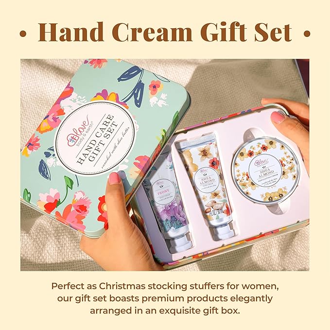 BODY & EARTH # LOVE Hand Cream Gift Set for Women, Hand Lotion Gift for Mothers Day, Travel Size Lotion, Repair & Moisture Dry Hands, 2 Hand Cream & Exfoliating Cream, Skin Care Birthday Gift for Her