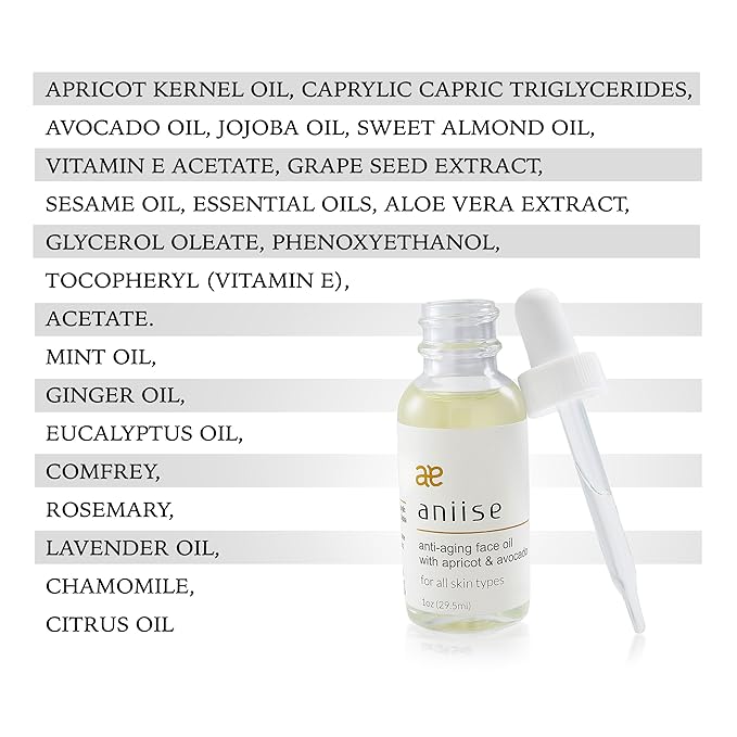 Anti – Aging Face Oil with Apricot and Avocado, Moisturizing, for Face for All Skin Types - All-Natural Serum for Face - With Vitamin C, E, and Grape Seed 1 oz