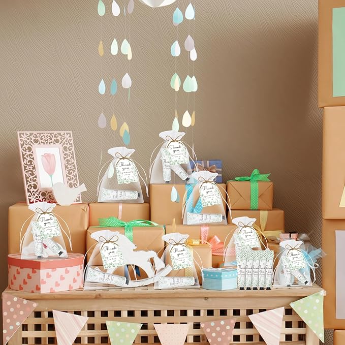 50 Sets Baby Shower Hand Cream Gift Set, Hand Cream Bulk and Lip Balm Bulk Bridal Shower Favors for Guests with Thank You Card and Organza Gift Bags, Thank You Gifts for Women