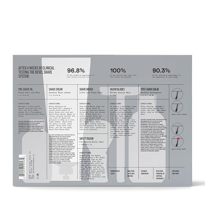 Bevel Shaving Kit for Men, Includes Safety Razor with 40 Replacement Blades, Luxury Shaving Brush, Pre Shave Oil, Shave Cream and Balm (Packaging May Vary)