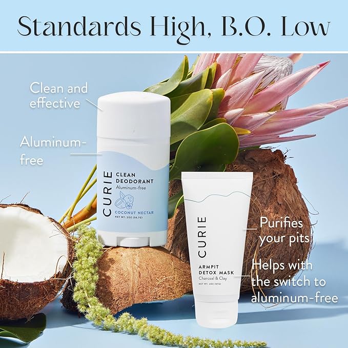 Curie Natural Deodorant for Women - Coconut Nectar and Armpit Detox Mask - Aluminum Free, Clean, Sustainable, Vegan Paraben Free (2pk)