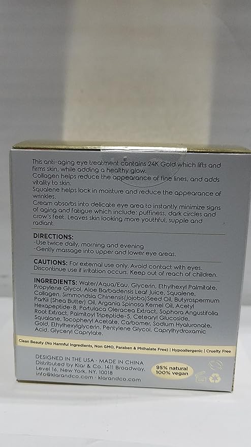24k Gold & Collagen Under Eye Cream - Hydrating, Firming & Anti-Aging - Dermatologist Tested, Clean Beauty & Cruelty-Free Korean Skin Care for All Skin Types - 1 Fl. Oz