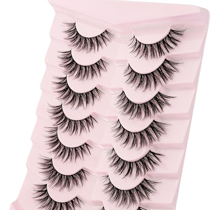 Cat Eye Lashes False Eyelashes Natural Look, Yasnai Wispy Fake Lashes Volume Lashes, Strips Lashes Natural Eyelashes Clear Band 6 Pairs Pack