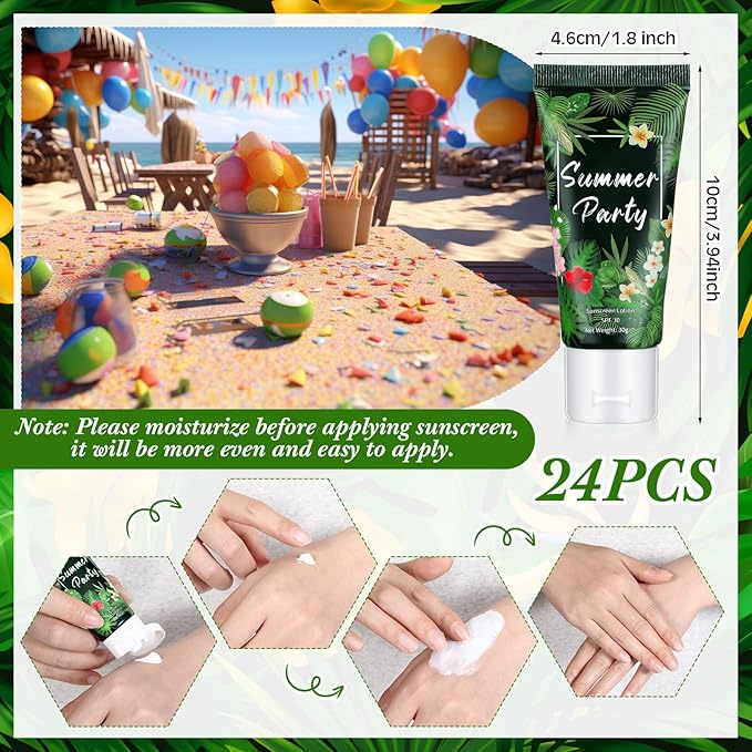 24 Pcs Mini Sunscreen Bulk for Summer Wedding Party Spf 30 Water Resistant Sunscreen Lotion Bulk 1oz Travel Size for Thank You Gifts Wedding Party Supplies(White Cream,Tropical)