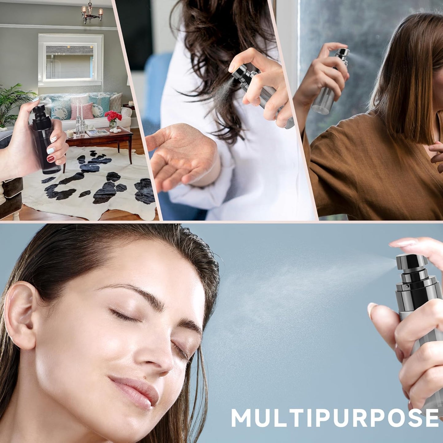 3Pack Small Spray Bottles, 1oz Black Plastic Fine Mist Mini Mister Bottles for Hair, Cleaning, Salons, Planting, Skin Care