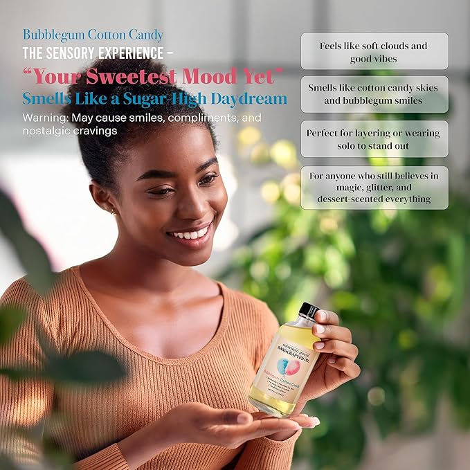 Bubblegum Cotton Candy: Moisturizing Body Oil for Soft, Glowing Skin with Almond & Jojoba Oil (4 fl oz)