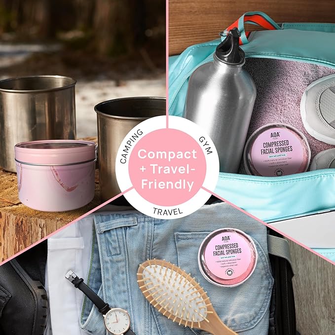 AOA Studio 50-Count Compressed Facial Sponges 100% Natural Cosmetic Spa Sponges for Facial Cleansing, Exfoliating Mask, Remove for Makeup, Dead Skin, and Dirt (50 counts, Pink)