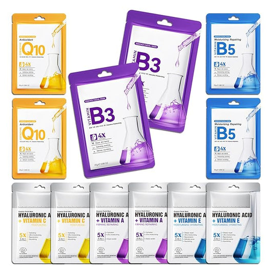 12 Pack Variety Facial Sheet Masks Skin Care Set, Hydrating Bulk Sheet Face Masks Skincare Gifts Set for Women Men, Long Lasting Moisturizing Face Mask Skincare for All Skin Type（08)