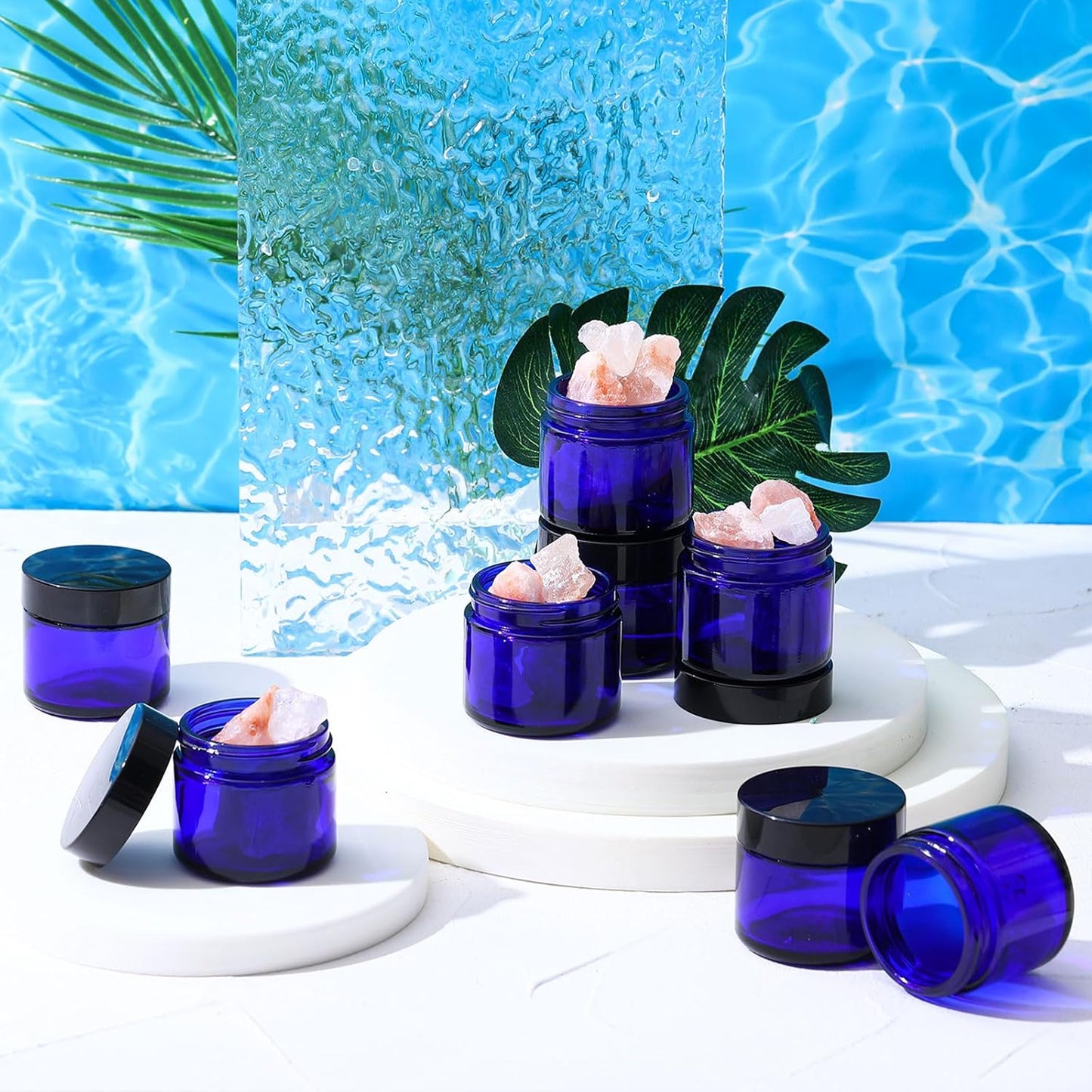 Domensi 72 Pcs 2 oz Glass Jars with Lids Travel Size Round Leakproof Empty Cosmetic Jars with Inner Liners Lid for Storing Makeup Lotions Face Cream Ointments Candle DIY Making (Cobalt Blue)