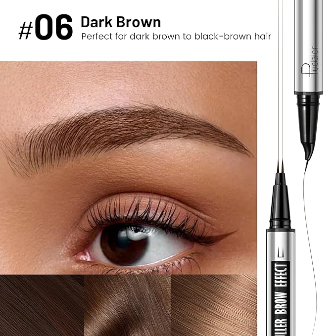 2 Pack 2 Fine Tip Eyebrow Pen, Waterproof Filling Faux Brow Makeup Pencils for Women with Precise Curved Brush-Tip to Fast Create Natural Hair-Like Brows, Last All-Day (Dark Brown)