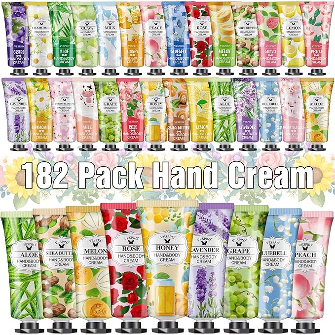 182 Pack Hand Cream Set For Women, Hand Lotion for Bridal Shower Favors, Thank You Gifts, Bridesmaid Gifts, Birthday Gifts and Small Gifts for Women, Hand Lotion Travel Size for Dry Cracked Hands
