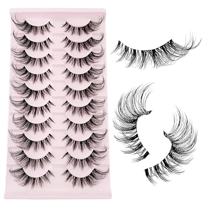 Cat Eye Lashes Wispy False Eyelashes Yasnai Strips Lashes Fox Eye Lash Fake Lashes Natural Look Eyelashes 10 Pairs Pack