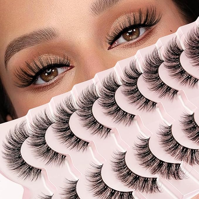 Cat Eye Mink Lashes Fluffy Eye Lashes Natural Look, Yasnai Wispy False Eyelashes Volume Thick Lashes Fake Lashes Natural Eyelashes 9 Pairs Pack 3D Faux Mink Eyelash