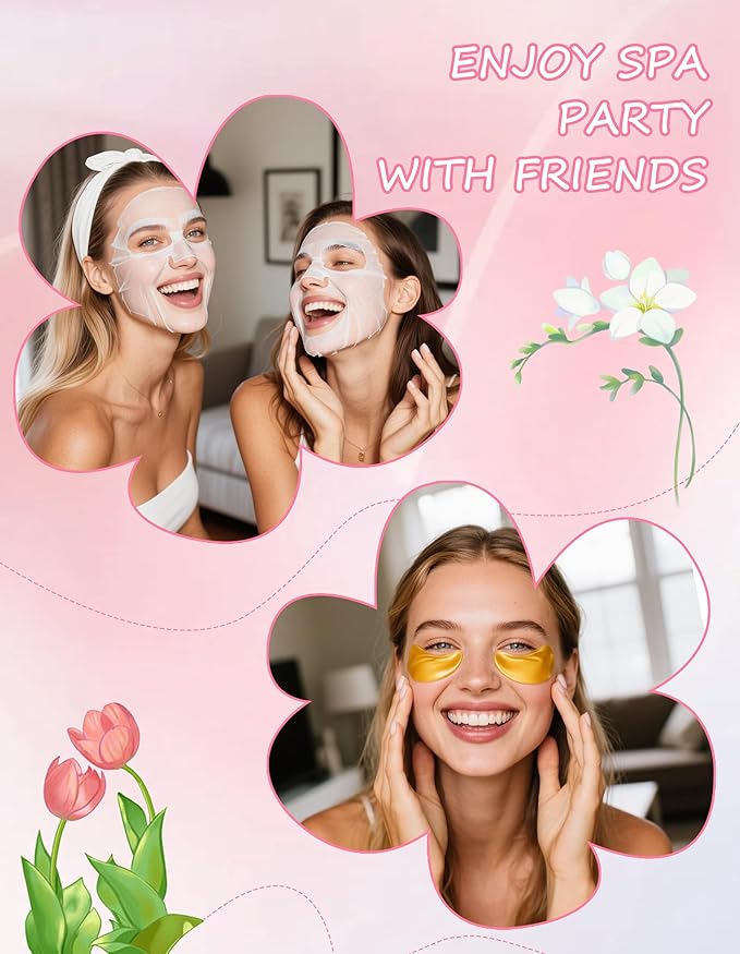 120PCS Spa Party Supplies for Girls, Include Facial Masks, Lip Mask, Under Eye Patches, Lip Balm, Foot Bath Bombs, Hand Cream, Compressed Towel, Hair Band, Sleepover Party Supplies for Girls