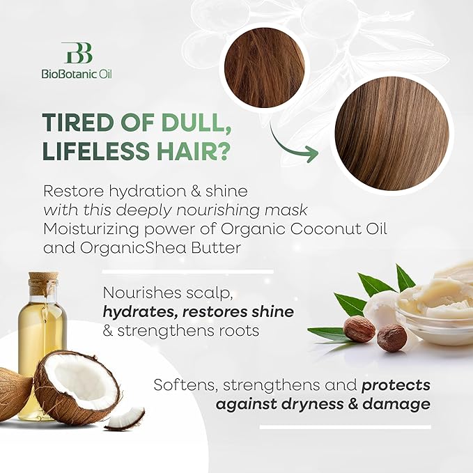 Bio Botanic Oil Range – Moisturizing Hair Mask for Colored, Dry & Damaged Hair with Organic Coconut Oil & Shea Butter, SLS-Free Deep Conditioning Treatment, Restores Shine & Protects Color