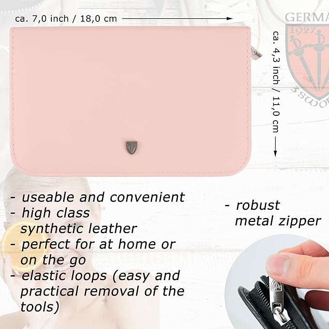 3 Swords Germany - brand quality 10 piece manicure pedicure grooming kit set for nail care scissors clipper pink synthetic leather case - Made by 3 Swords