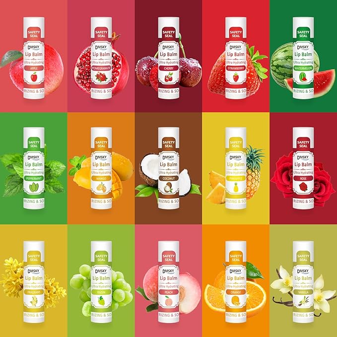 DMSKY Lip Balm 240 Pack, Lip Balm Bulk with Vitamin E and Coconut Oil, Moisturizing Lip Balm for Dry Cracked Lips-15 Flavors
